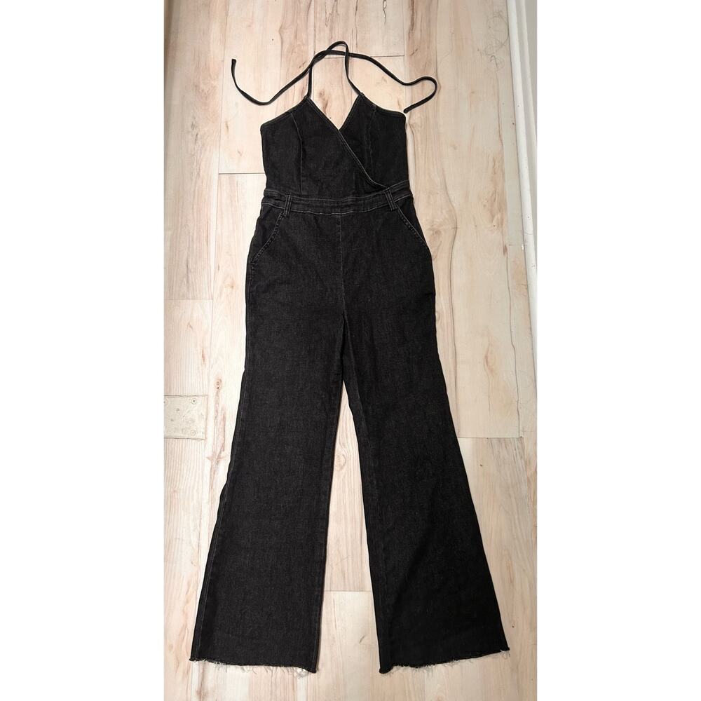 Blue Blush Black Stretch Denim Halter Jumpsuit Size Small